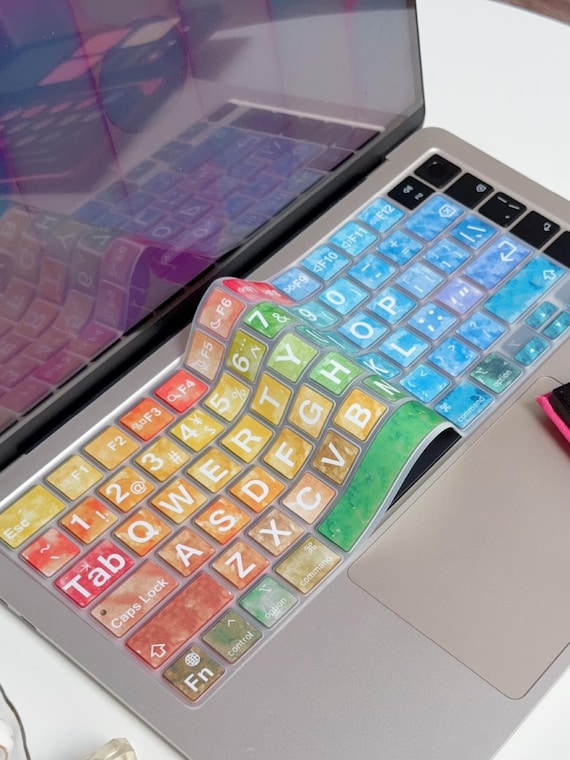 Bold Letter Watercolor Keyboard Cover for MacBook Air 13 15 Pro 14 16, Rainbow Silicone Keyboard Skin, Colorful MacBook Accessory M1 to M5
