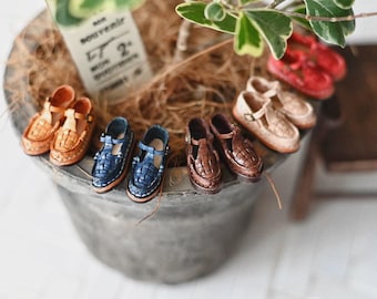 Handmade Genuine Leather Woven T-Strap Doll Shoes - Fixed Buckle for OB22/OB24/Azone