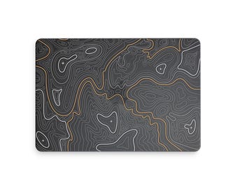 Black Topographic Map MacBook Case, Contour Line Hard Shell for Air 13 15 Pro 14 16, Hiking Outdoor Laptop Cover, M3 M4 M5