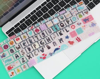 Hand-drawn animals Macbook Keyboard Decal: Pro & Air M2 Keycap Stickers For MacBook Air 13" M5 2025 Pro 13 14 16 M4 2024 Cover