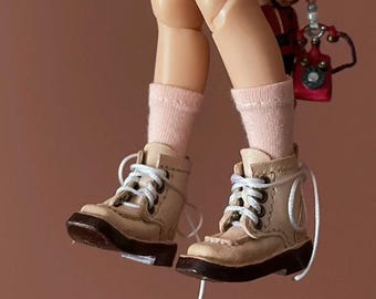 Handmade Miniature Work Boots for Dolls - Real Leather, 4 Colors | OB24/OB22/Azone Compatible