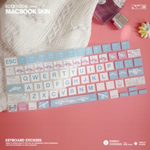 Cinnamoroll Vinyl Key’s Skin Keyboard stickers and cover  for Macbook Pro13/15/16  2024Macbook Air15 1941/3114 M4 Chip Accessories Pro14