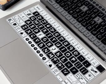 Cute Monochrome Cartoon Keyboard Cover for MacBook, Black and White Doodle Keyboard Skin, Air 13 15 Pro 13 14 16 M1-M5 and MacBook Neo