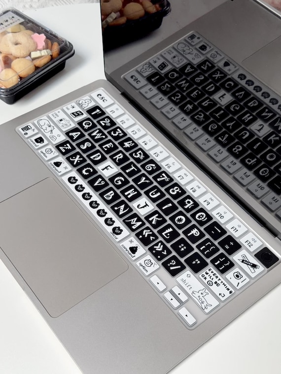 Cute Monochrome Cartoon Keyboard Cover for MacBook, Black and White Doodle Keyboard Skin, Air 13 15 Pro 13 14 16 M1-M5 and MacBook Neo