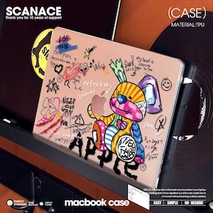 Custodia MacBook Pro 14 M2 con motivo personalizzato, traslucida opaca, con orso scarabocchiato disegnato a mano, sottile, protettiva, resistente ai graffi