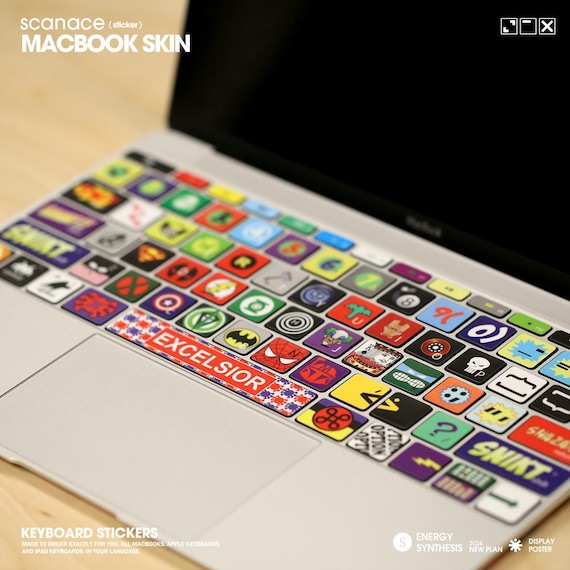 Superhero MacBook Keyboard Decal: Pro & Air M2 Keycap Stickers for