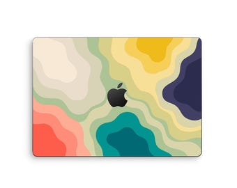 Retro Wavy MacBook Skin, Abstract Groovy Laptop Decal, Colorful 70s Vinyl Wrap for MacBook Air Pro, Aesthetic Laptop Sticker