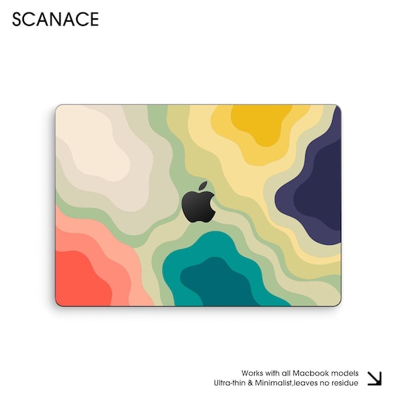 Retro Wavy MacBook Skin, Abstract Groovy Laptop Decal, Colorful 70s Vinyl Wrap for MacBook Air Pro, Aesthetic Laptop Sticker