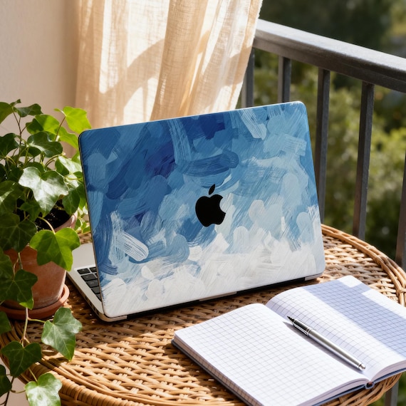 Blue Doodle Wave MacBook Skin Laptop Cover for 2025 M5 MacBook Air