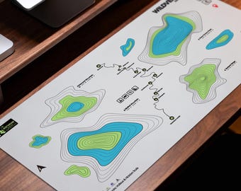 Topographic Map Desk Mat, PU Leather Large Mouse Pad for Office or Gaming, Waterproof Non-Slip Desk Pad, Hiking Gift for Outdoor Enthusiasts