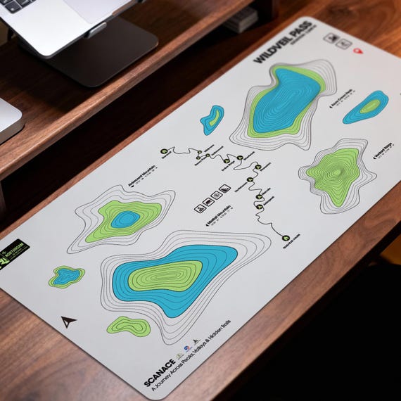 Topographic Map Desk Mat, PU Leather Large Mouse Pad for Office or Gaming, Waterproof Non-Slip Desk Pad, Hiking Gift for Outdoor Enthusiasts