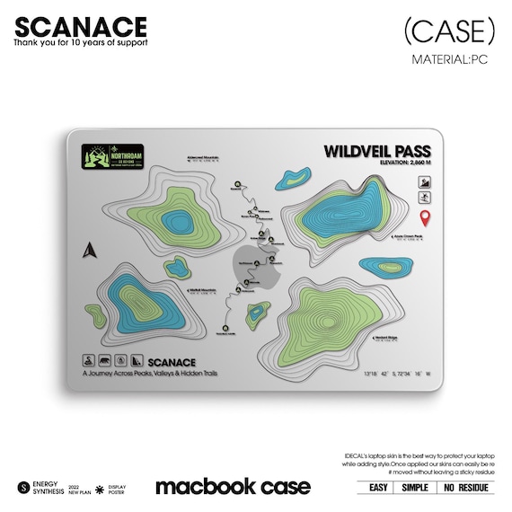 Topographic Map MacBook Case, Hiking Trail Hard Shell Cover for MacBook Air 13 15 and MacBook Pro 14 16, Outdoor Gift for Hikers