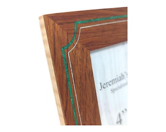 4x6 Bubinga Wood With Crushed Malachite & Howlite Stone Inlay Picture Frame