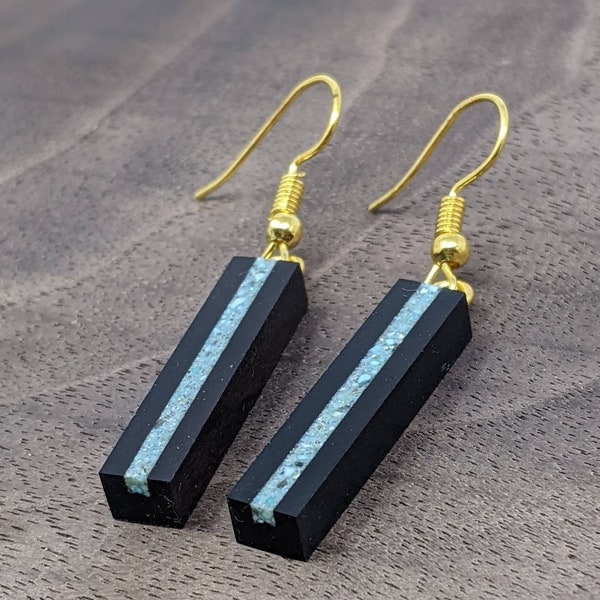 African Blackwood With Crushed Turquoise Stone Inlay Earrings