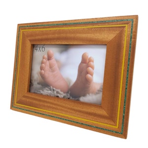 Mahogany Wood With Malachite & King Yellow Stone Inlay 4x7 Picture Frame