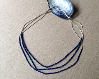 Vintage azurite & sterling silver necklace - Native American liquid style