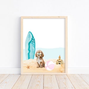 Cavapoo Puppy Beach Print: Watercolor Dog Art, Nursery Decor