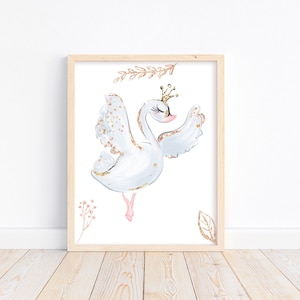 Instant Download Watercolor Ballerina Swan White and Gold Ballet Nursery Little Girls Room Decor Printable Digital Download