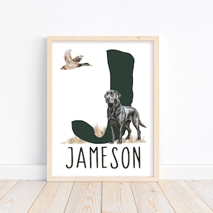Personalized Black Lab Watercolor Print: Hunting Nursery Decor