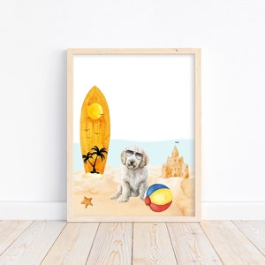 Beach Puppy Watercolor Print: Dog Lover Art, Nursery Decor