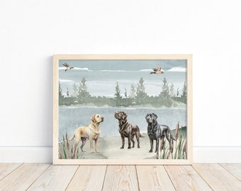 Watercolor Duck Hunting Labradors Nursery Little Boys Room Unframed Print Rustic Outdoor Themed Decor