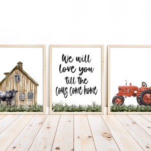 Cows Come Home Farm Nursery Decor Set of 3 Unframed Prints
