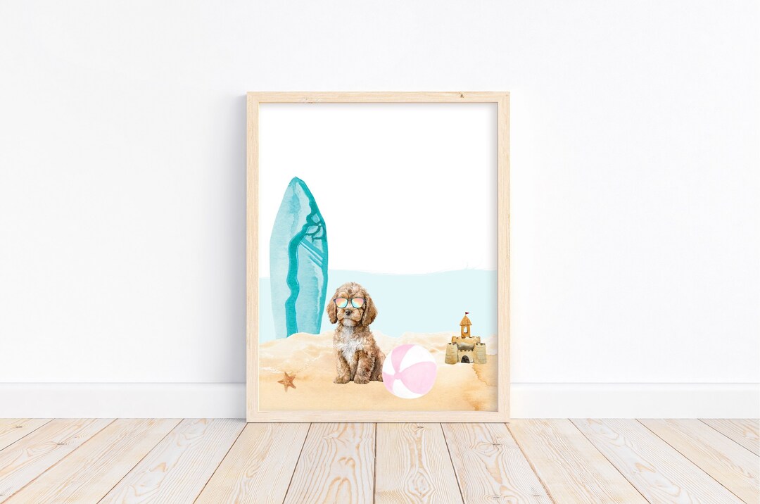 Cavapoo Puppy Dog Beach Day Unframed Print Coastal Dog Art - Etsy