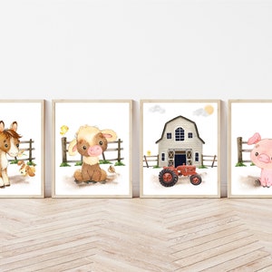 Farm Animal Nursery Prints: Pig, Cow, Horse & Barn Decor (Set of 4)