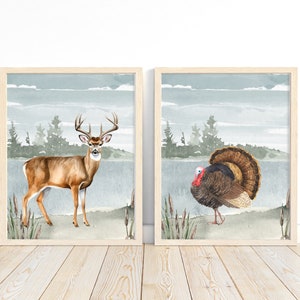 Watercolor Deer and Turkey Prints: Rustic Hunting Nursery Decor