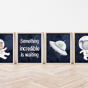 Astronaut Animal Watercolor Nursery Prints: Outer Space Decor Set