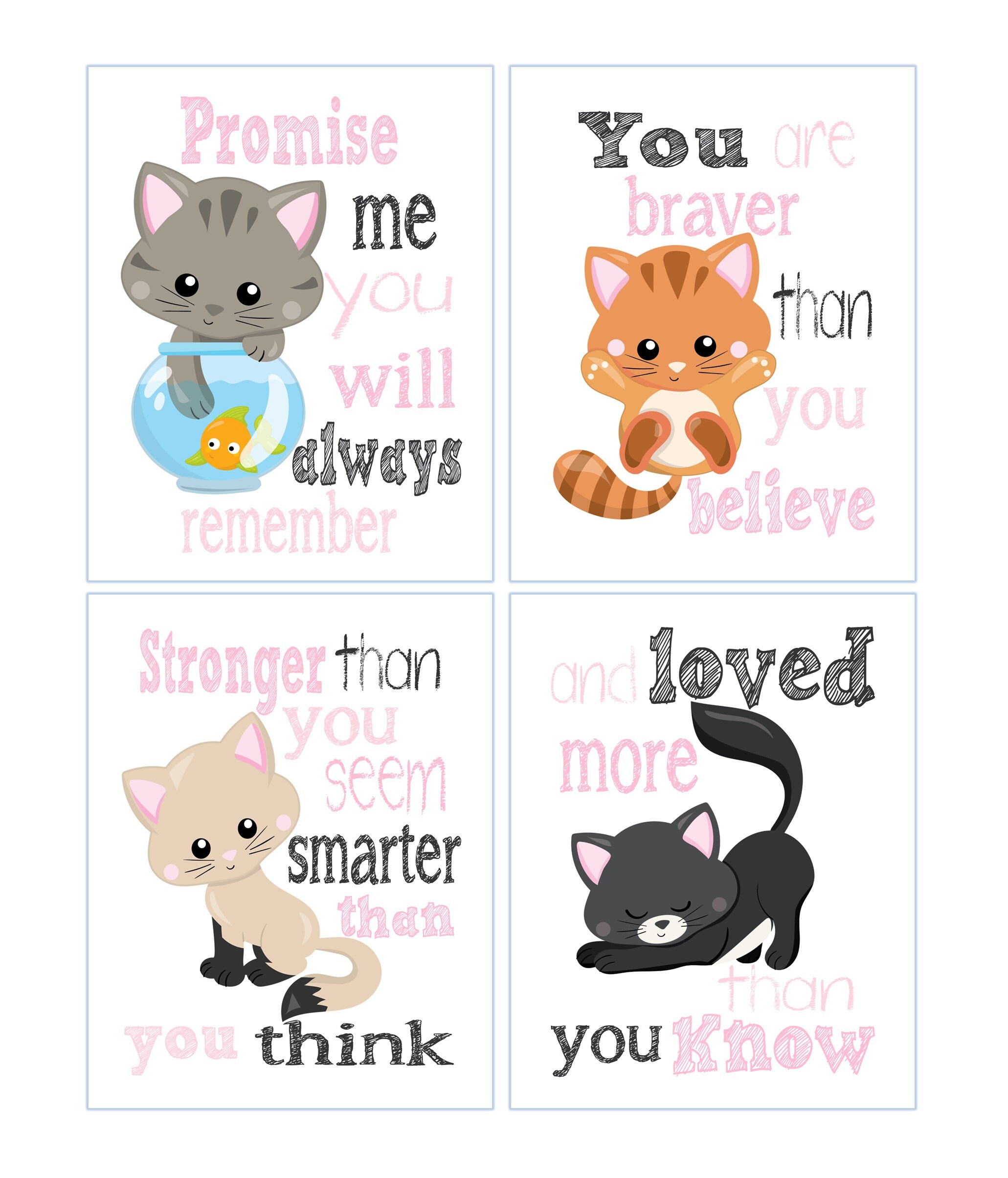 Kittens Cat Nursery Decor Set of 4 Unframed Prints Promise Me Etsy