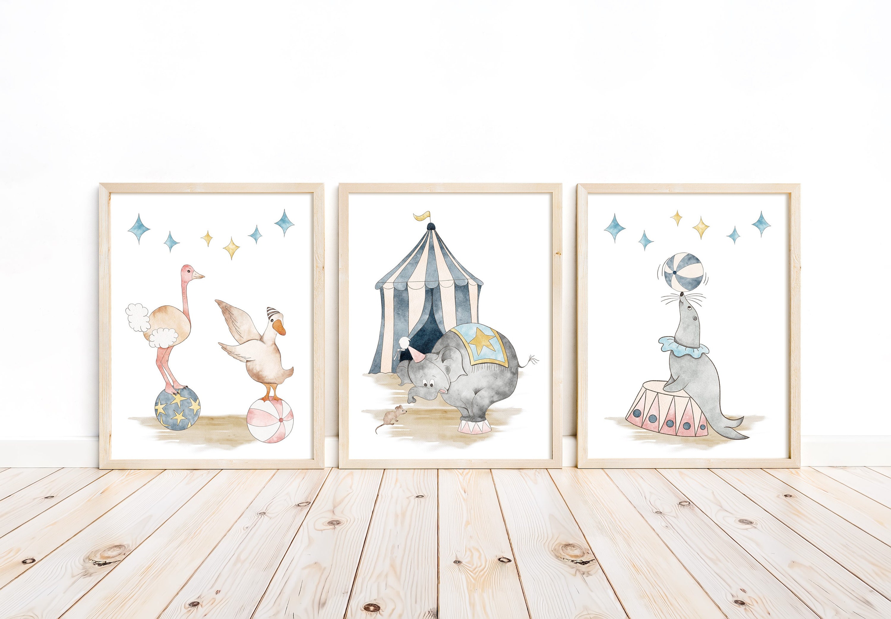 Elephant Ostrich Seal Watercolor Circus Animals Themed Nursery Decor ...