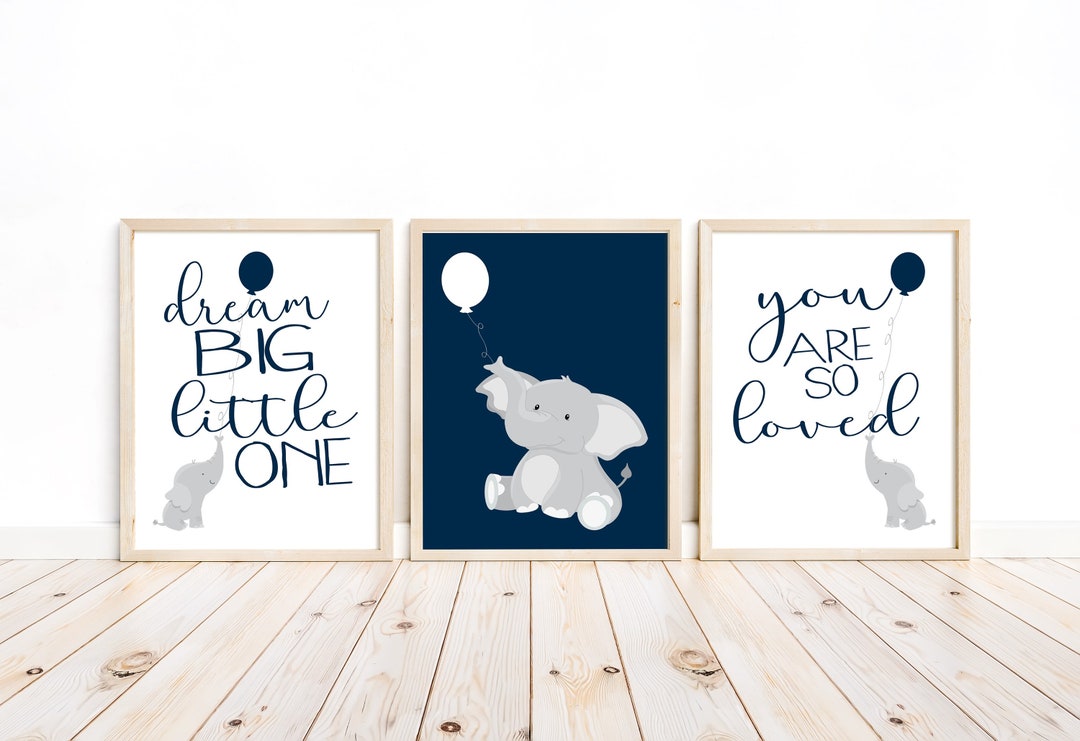 Baby Elephant Nursery Art Decor Set of 3 Unframed Prints in - Etsy