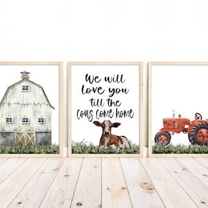 Farmhouse Nursery Prints: Barnyard Tractor Decor, Set of 3