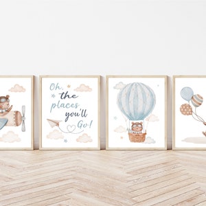 Bear Aviation Nursery Prints: Adventure Awaits, Set of 4