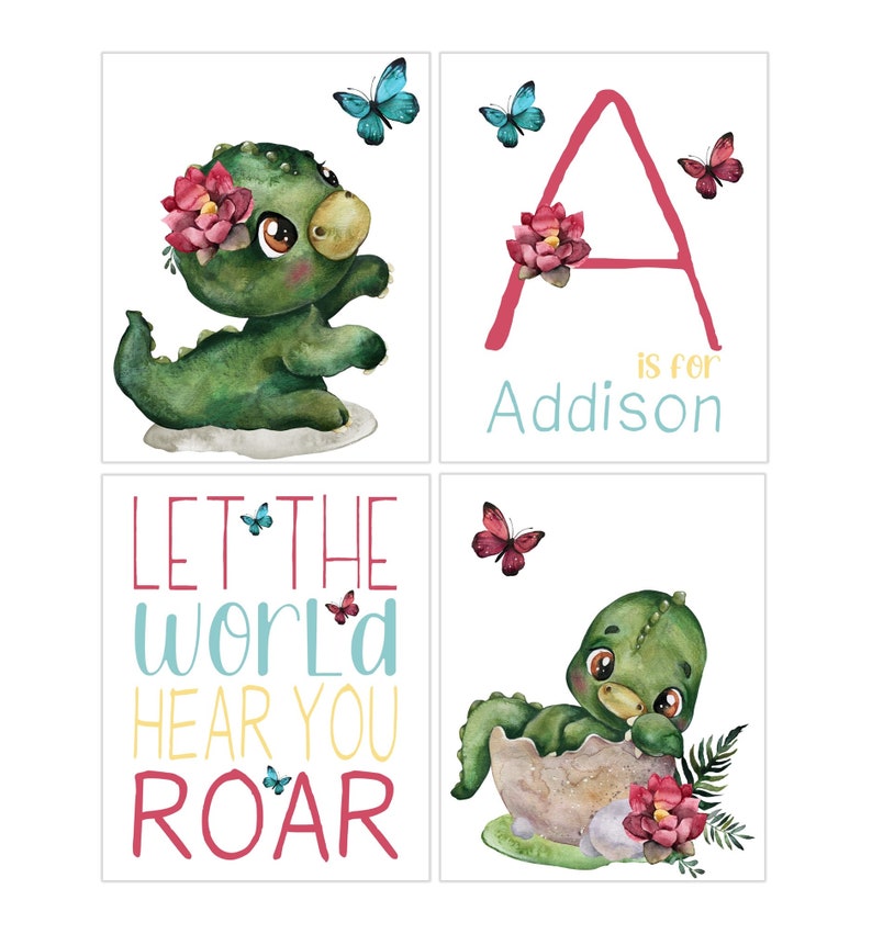 Personalized Baby Girl Dinosaur Nursery Children's Décor Etsy