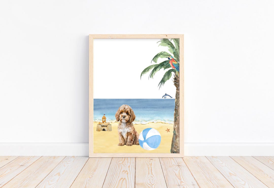 Cavapoo Puppy Dog Beach Day Unframed Print Coastal Dog Art - Etsy