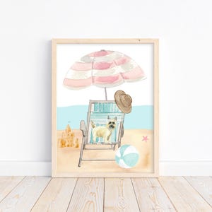 Cairn Terrier Puppy Watercolor Print: Beach Dog Art, Nursery Decor