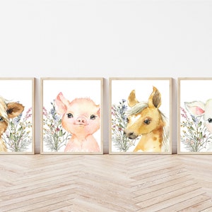 Farm Animal Nursery Prints: Highland Cow, Pig, Horse, Lamb Decor Set