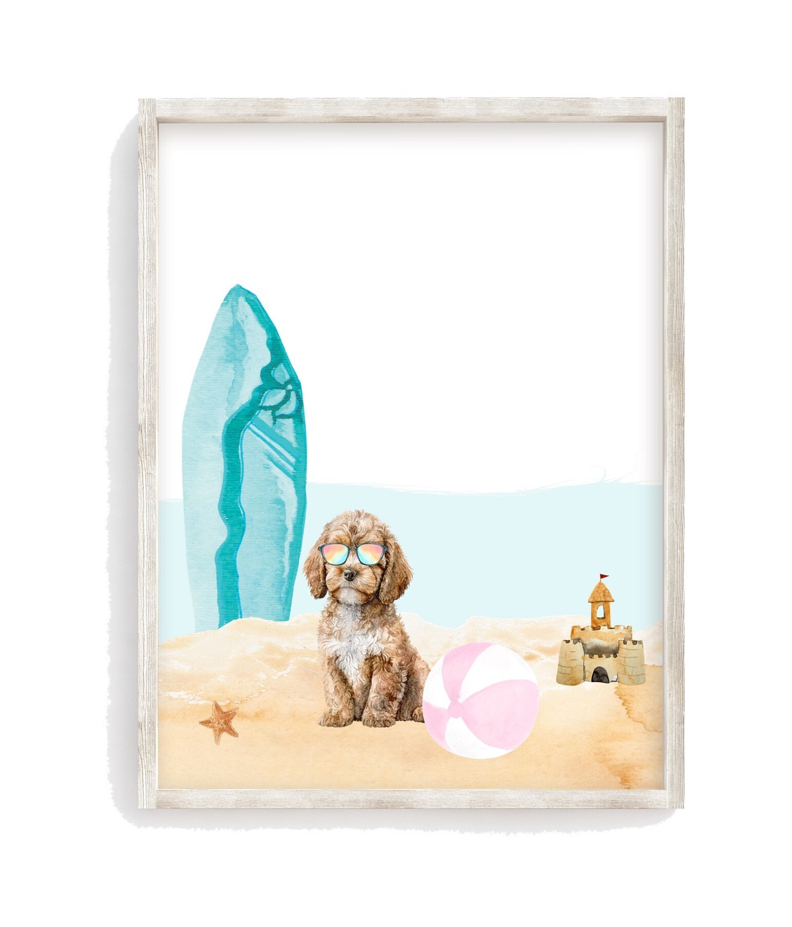 Cavapoo Puppy Dog Beach Day Unframed Print Coastal Dog Art - Etsy