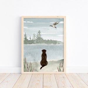 Watercolor Duck Hunting Chocolate Labrador Nursery Little Boys Room Unframed Print Rustic Outdoor Themed Decor