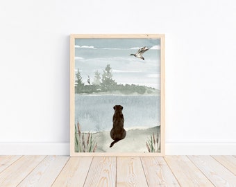 Watercolor Duck Hunting Unframed Print Chocolate Lab Rustic Nursery Decor