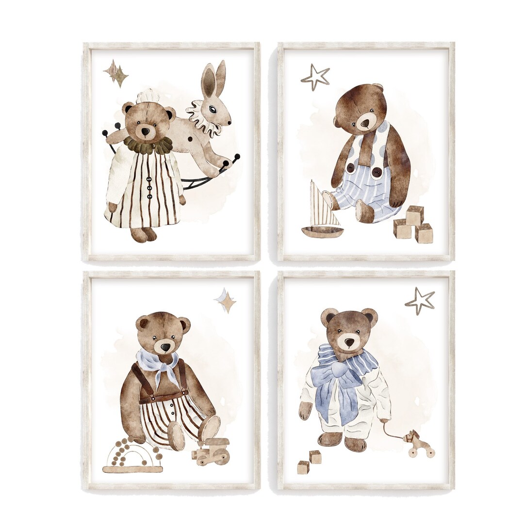 Vintage Teddy Bear Nursery Prints: Gender Neutral Decor Set - Etsy