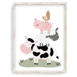 Farm Animal Stack Minimalist Barn Yard Animals Nursery Decor Unframed ...