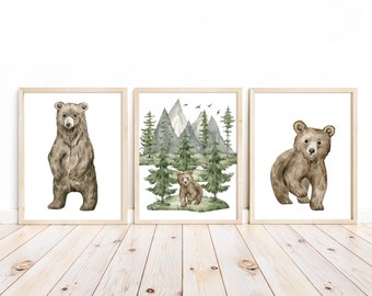 Baby Bear Watercolor Prints: Woodland Nursery Decor, Set of 3