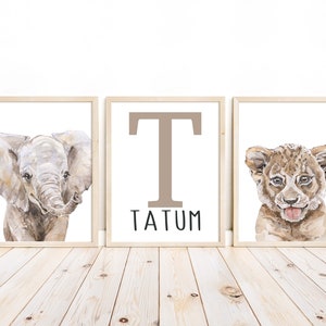 Personalized Safari Animals Watercolor Prints: Nursery Decor Set of 3