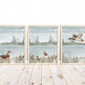 Watercolor Duck Hunting Nursery Mallard Duck Little Boys Room Rustic Outdoor Hunter Themed Decor Set of 3 Unframed Prints
