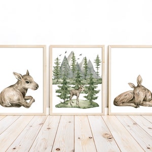 Baby Moose Watercolor Print Set: Woodland Nursery Decor (Unframed)