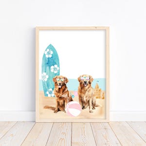 Golden Retriever Puppy Beach Watercolor Print: Dog Lover Art