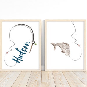 Personalized Fishing Nursery Prints: Watercolor Nautical Decor Set